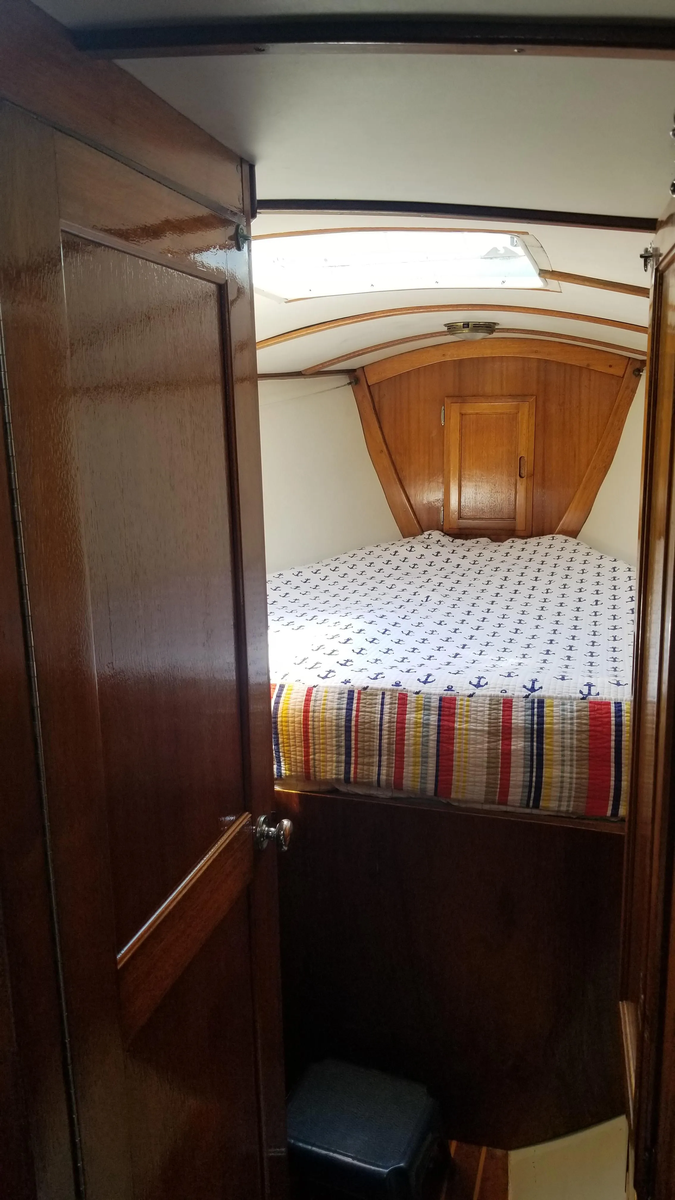 Forward stateroom from the foot of the berth looking aft