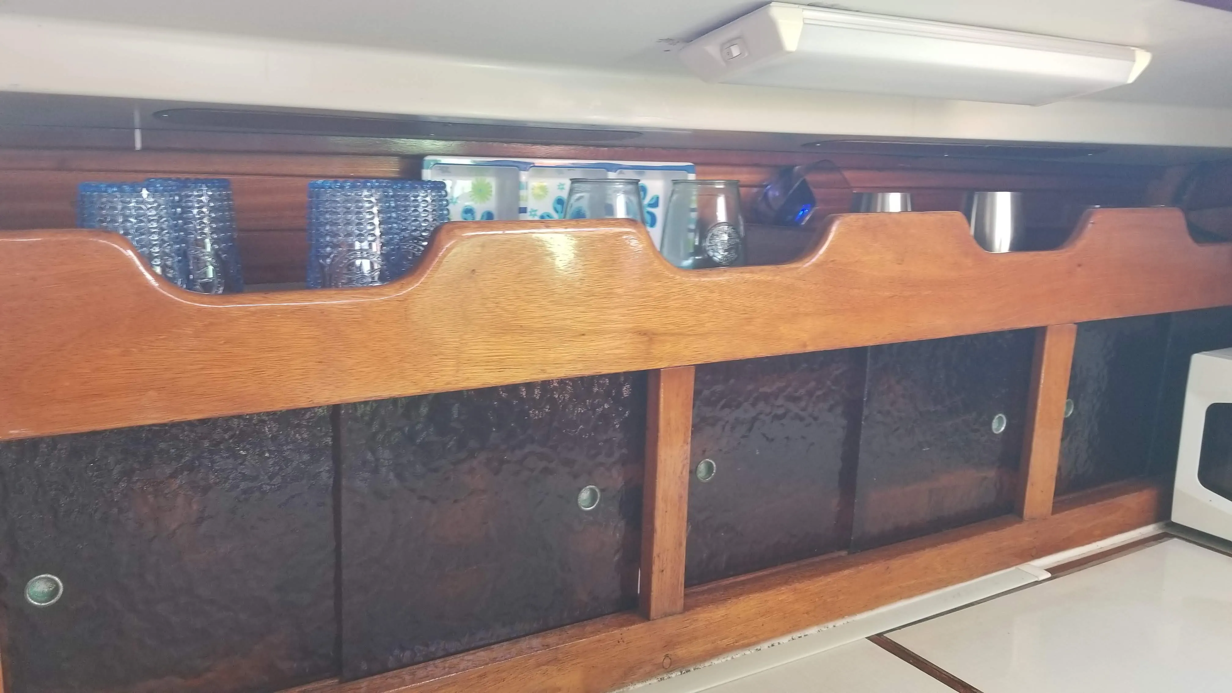 Galley counter, stove, and outboard-facing food-prep area