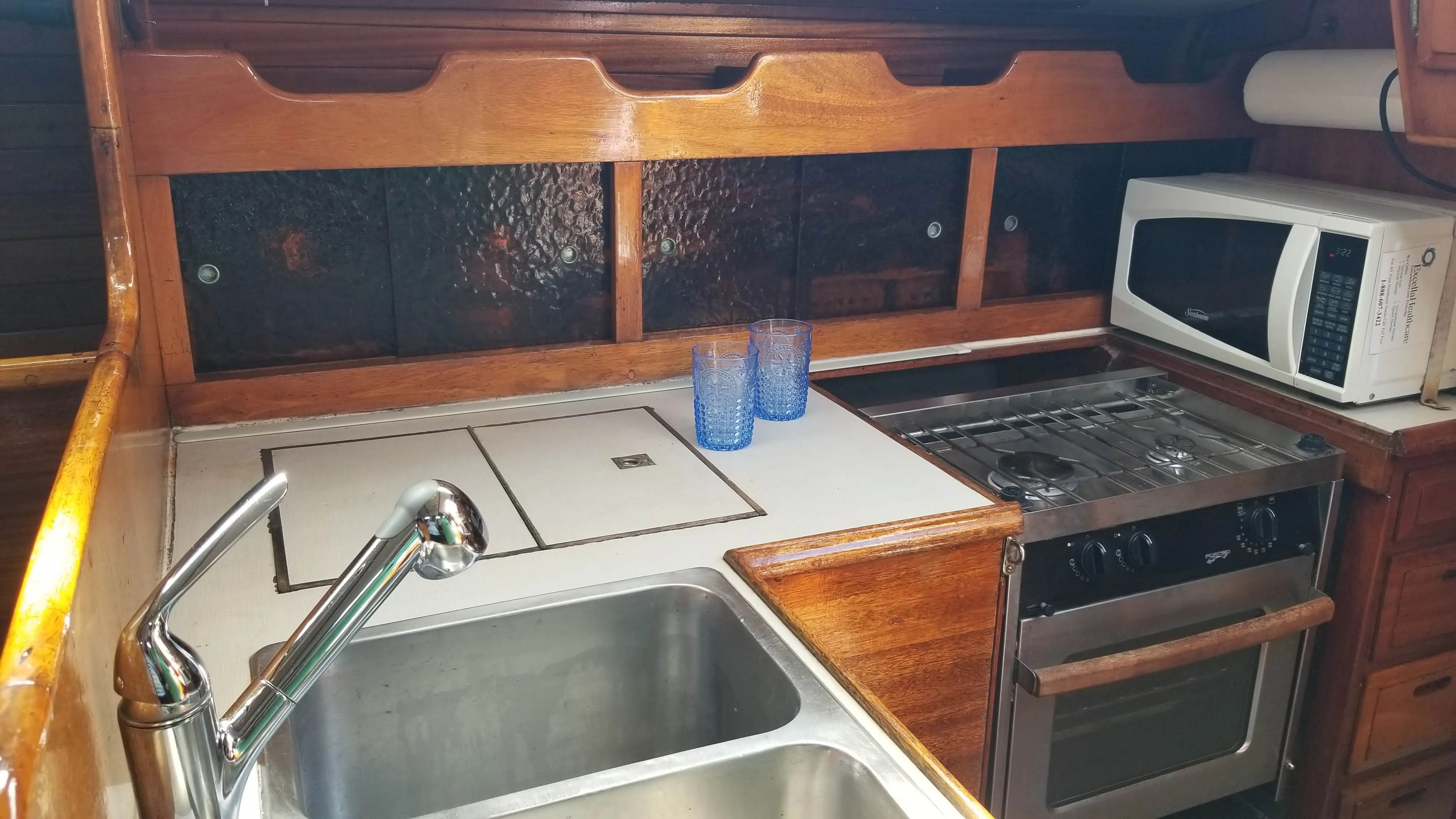 Galley workspace looking toward the main cabin