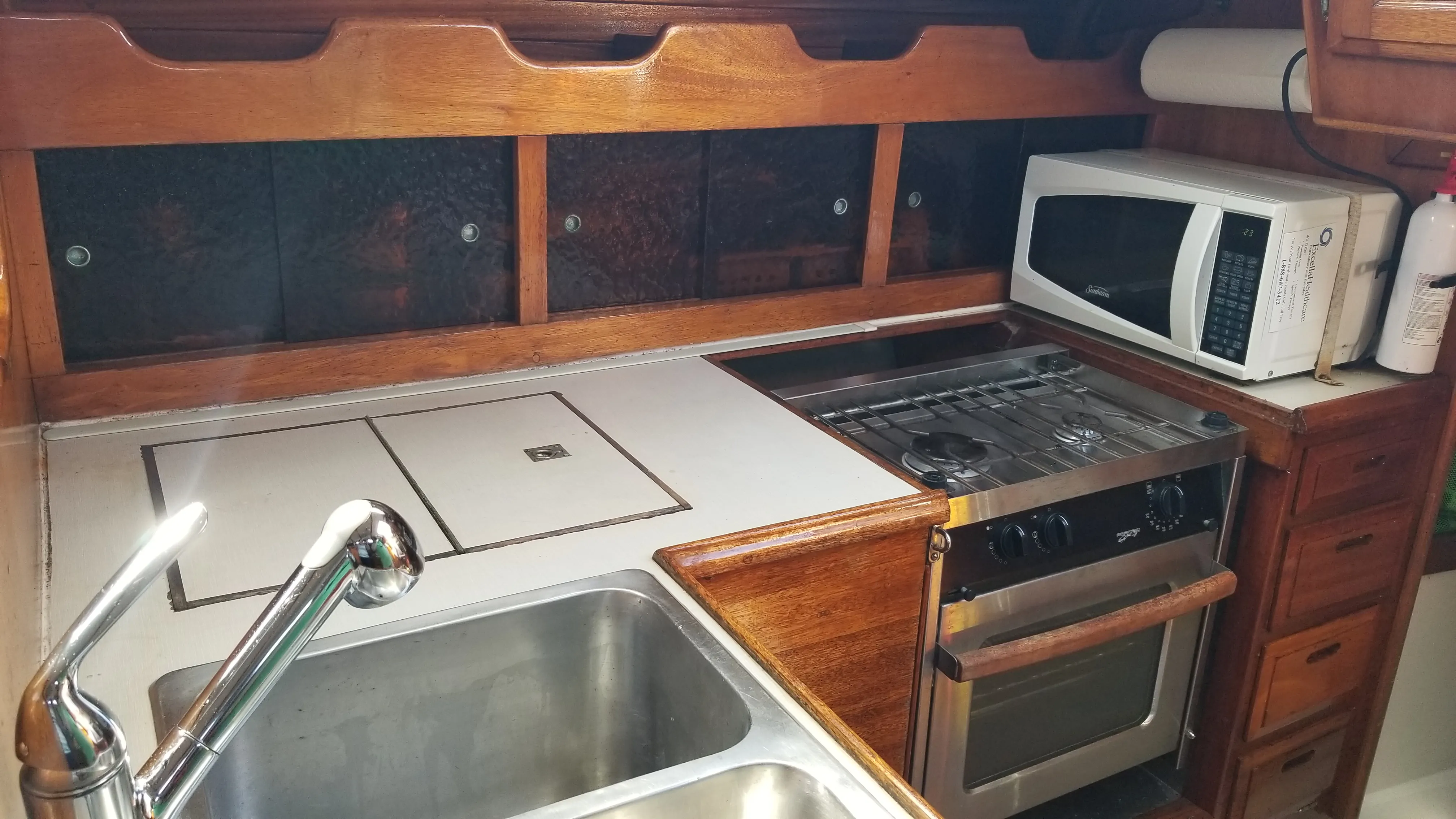 Galley sink and drain plumbing detail